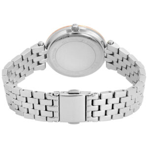 Back case view of Michael Kors Mini Darci watch with silver-tone metal band