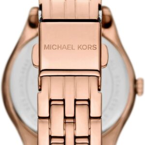 Rose-gold Michael Kors Mini Harlowe watch caseback with bracelet strap detail