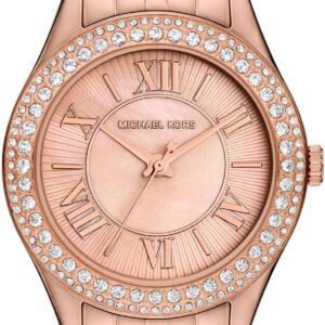 Michael Kors Mini Harlowe rose-gold women's watch with crystal pavé bezel and Roman numeral dial