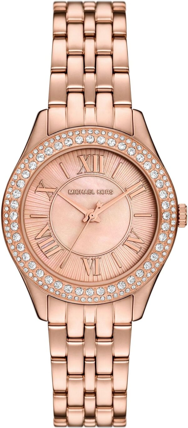 Michael Kors Mini Harlowe rose-gold women's watch with crystal pavé bezel and Roman numeral dial