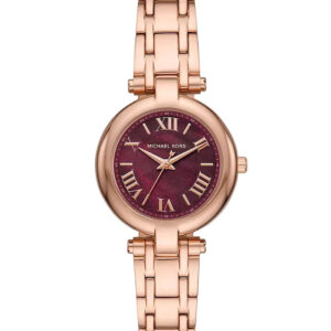 Michael Kors Mini Laney rose gold women's watch with burgundy dial and Roman numerals