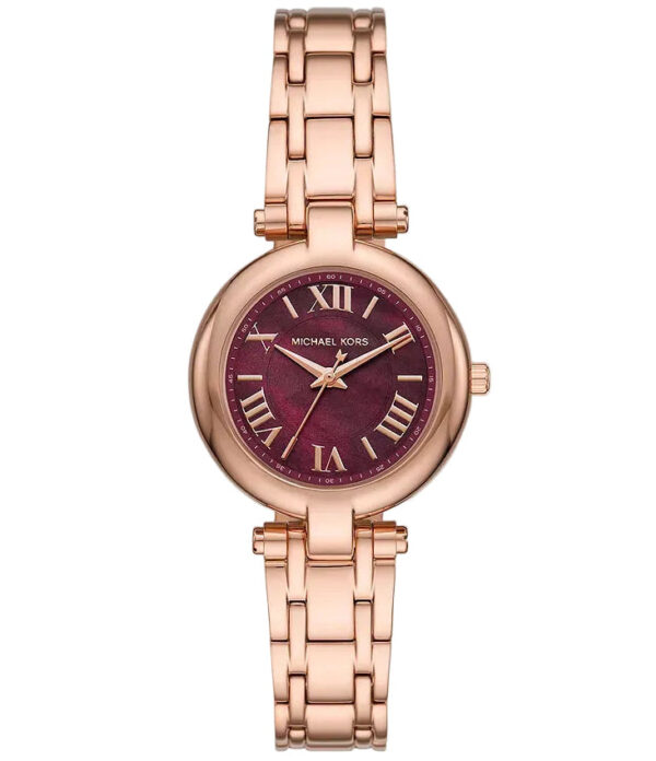 Michael Kors Mini Laney rose gold women's watch with burgundy dial and Roman numerals