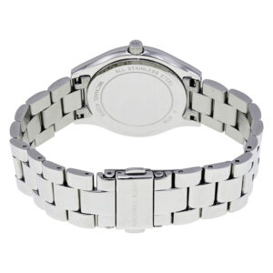 Michael Kors Mini Slim Runway watch caseback with stainless steel bracelet