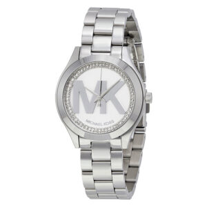 Michael Kors Mini Slim Runway silver-tone women's watch with white dial and crystal bezel