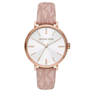 Michael Kors Addyson MK2947 women's watch with white dial and rose-gold case on pink PVC strap