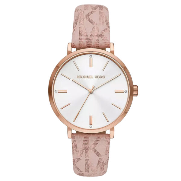 Michael Kors Addyson MK2947 women's watch with white dial and rose-gold case on pink PVC strap
