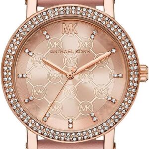 Michael Kors MK2987 rose gold ladies watch with crystal bezel and pink leather strap
