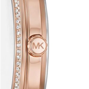 Michael Kors MK2987 side view showing rose gold case profile and pink leather strap