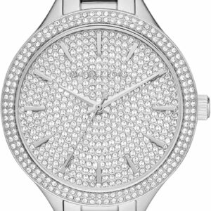 Michael Kors Slim Runway silver-tone women's watch with pavé crystal dial and matching bracelet