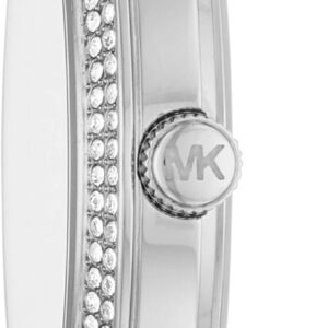 Side profile of Michael Kors Slim Runway watch showing ultra-thin case profile with pavé crystal details