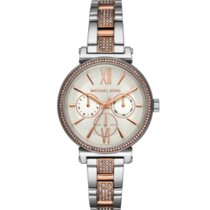 Michael Kors MK4353 two-tone ladies watch with crystal bezel and silver and rose gold bracelet