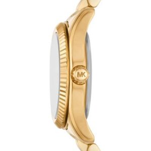 Michael Kors MK4741 Petite Lexington watch side profile with textured gold-tone bezel and MK logo