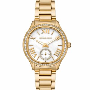Michael Kors Sage Pavé gold-tone women's watch with crystal bezel and white dial