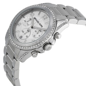 Michael Kors MK5165 three-quarter view showing chronograph pushers and crystal-set bezel detail