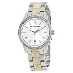 Michael Kors MK6371 silver dial ladies watch with steel and acrylic two-tone bracelet