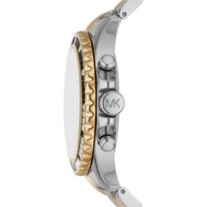Michael Kors MK7209 Everest watch side profile showing two-tone bracelet and chronograph pushers