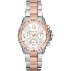 Michael Kors MK7214 Everest two-tone chronograph watch with diamond bezel and white dial