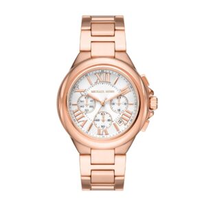 Michael Kors Camille chronograph watch with white dial and rose-gold case