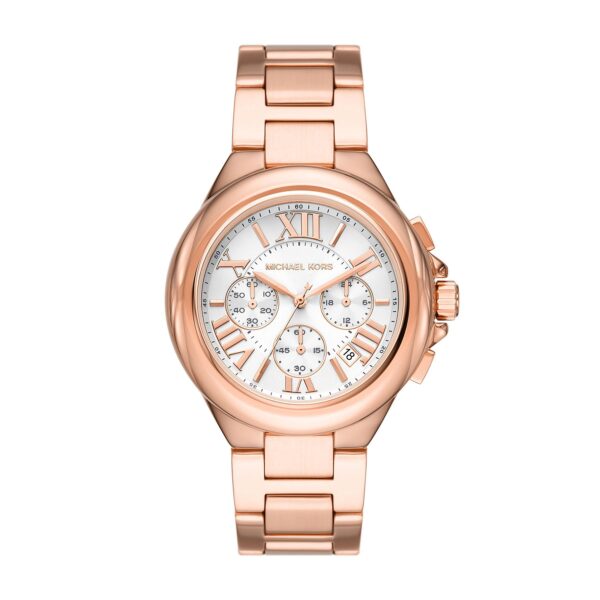 Michael Kors Camille chronograph watch with white dial and rose-gold case