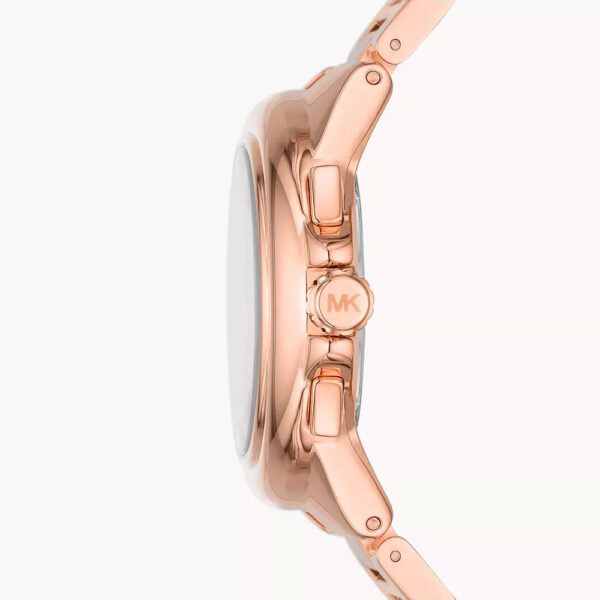 Side view of Michael Kors Camille watch showing rose-gold case profile and bracelet