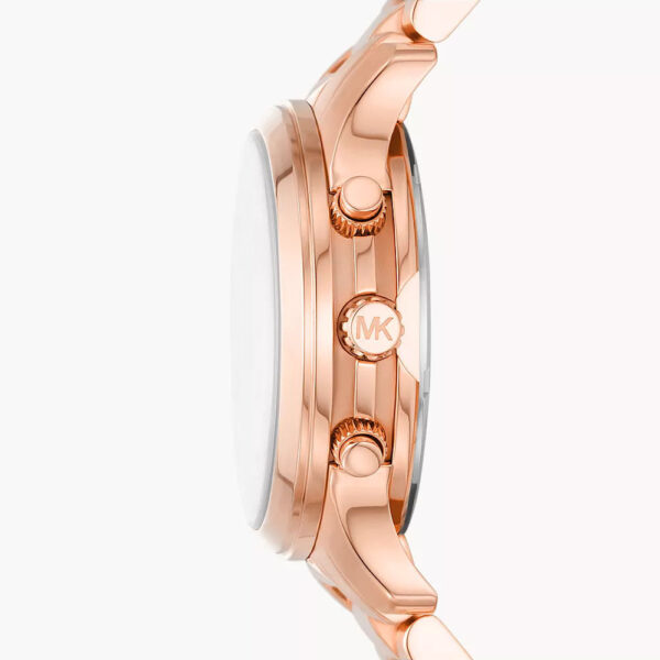 Michael Kors MK7327 rose gold chronograph watch shown from side profile