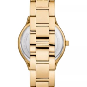 Michael Kors Slim Runway watch back view with gold link bracelet visible