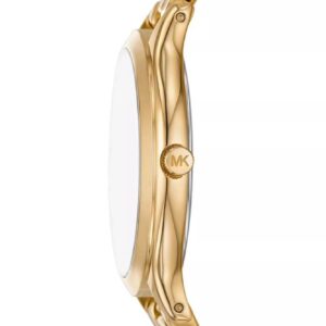 Michael Kors Slim Runway watch side view showing white dial and gold case profile