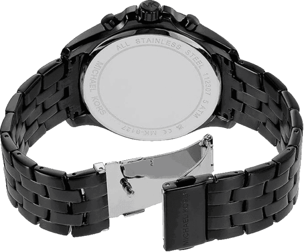 Case back of Michael Kors MK9127 with stainless steel bracelet and deployment clasp