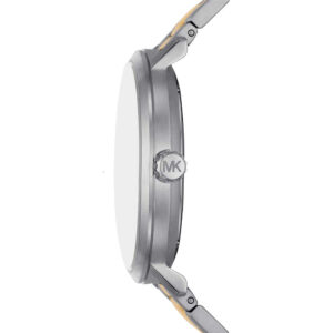 Michael Kors MK9134 watch shown from side profile with mixed metal bracelet