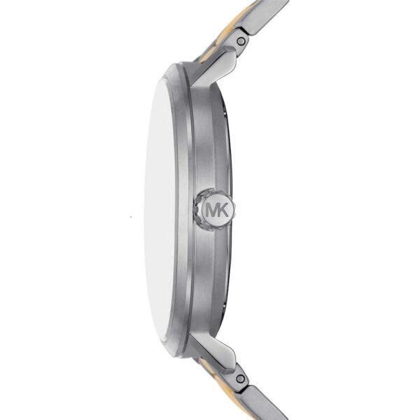 Michael Kors MK9134 watch shown from side profile with mixed metal bracelet
