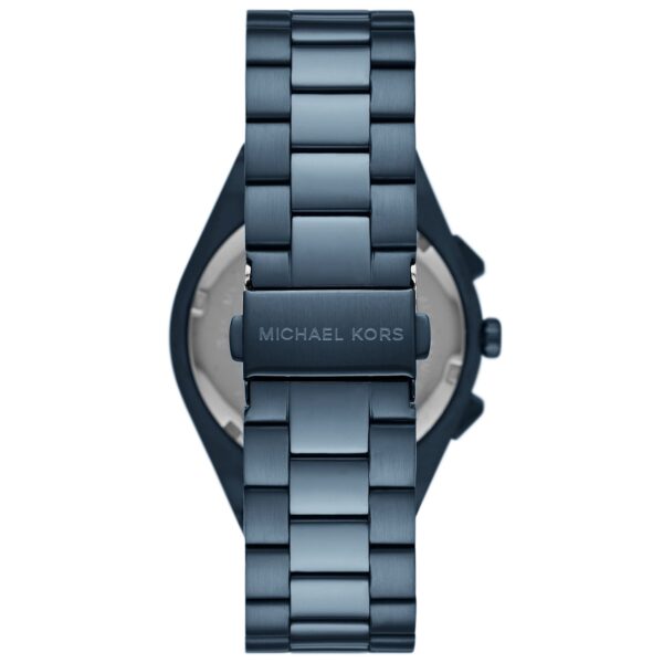 Michael Kors MK9147 Lennox watch caseback displaying blue-tone steel bracelet