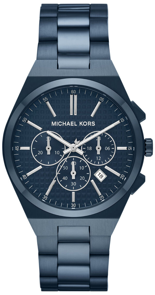 Michael Kors Lennox MK9147 blue-tone chronograph watch with blue dial and steel bracelet