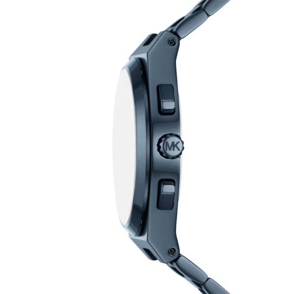 Michael Kors MK9147 Lennox watch side profile showing blue-tone case and controls