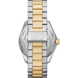 Michael Kors MK9180 watch caseback showing two-tone stainless steel and gold-tone bracelet
