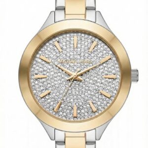 Michael Kors MKO1118 silver and gold-tone watch with crystal-paved dial and link bracelet