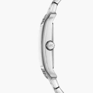 Michael Kors Monroe watch side view showing silver steel bracelet and case profile