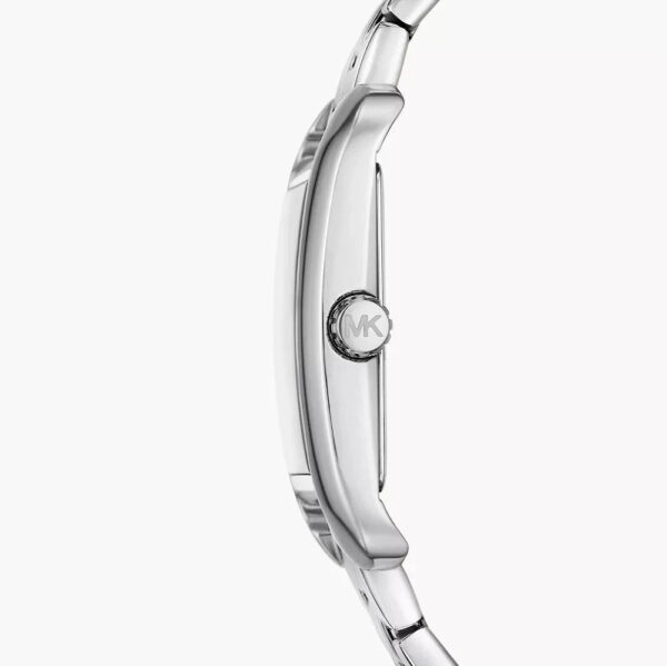 Michael Kors Monroe watch side view showing silver steel bracelet and case profile