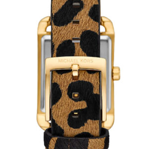 Overhead view of Michael Kors Monroe watch with leopard print strap detail