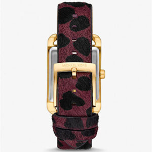 Back view of Michael Kors Monroe watch showing gold-tone case and leopard print strap
