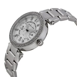 Michael Kors Parker MK5615 silver watch side view showing bracelet and case profile