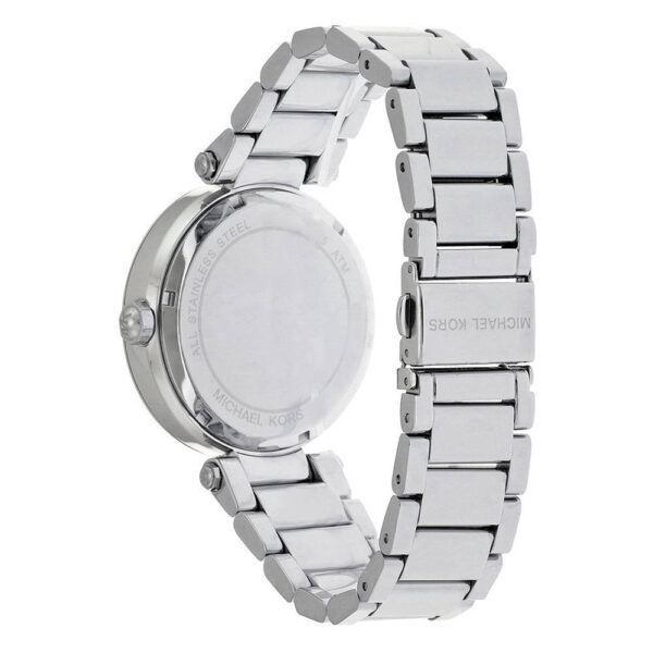 Back view of Michael Kors Parker MK5925 watch with silver-tone bracelet