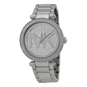 Michael Kors Parker silver-tone women's watch with crystal pave dial and diamond bezel