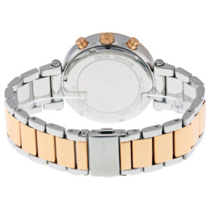 Back view of Parker chronograph showing two-tone stainless steel bracelet and caseback