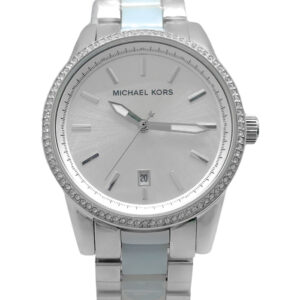 Michael Kors Parker MK6348 women's watch on wrist, blue and silver two-tone design