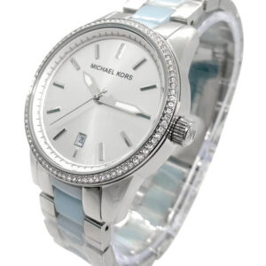 Michael Kors Parker women's watch side view displaying mixed metal bracelet profile