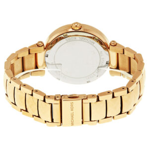 Michael Kors Parker MK6426 caseback showing gold-tone stainless steel bracelet and case