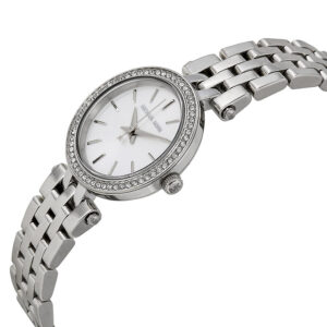 Michael Kors Petite Darci watch with silver stainless steel bracelet at angle