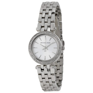 Michael Kors Petite Darci silver women's watch with white dial and crystal bezel