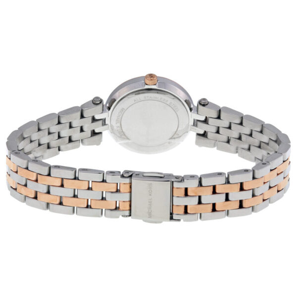 Michael Kors Petite Darci watch back view showing caseback and two-tone bracelet