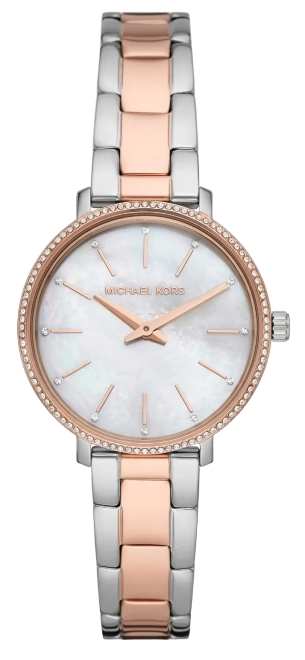 Michael Kors Pyper women's watch with mother-of-pearl white dial and two-tone steel strap